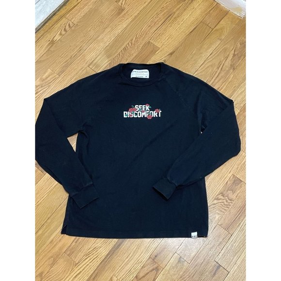 Seek‎ Discomfort Long Sleeve Black Shirt w/flowers & spell out on front, Men's M - Picture 1 of 5